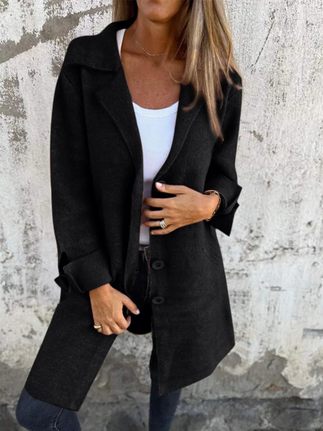 Collared Neck Button Up Longline Jacket