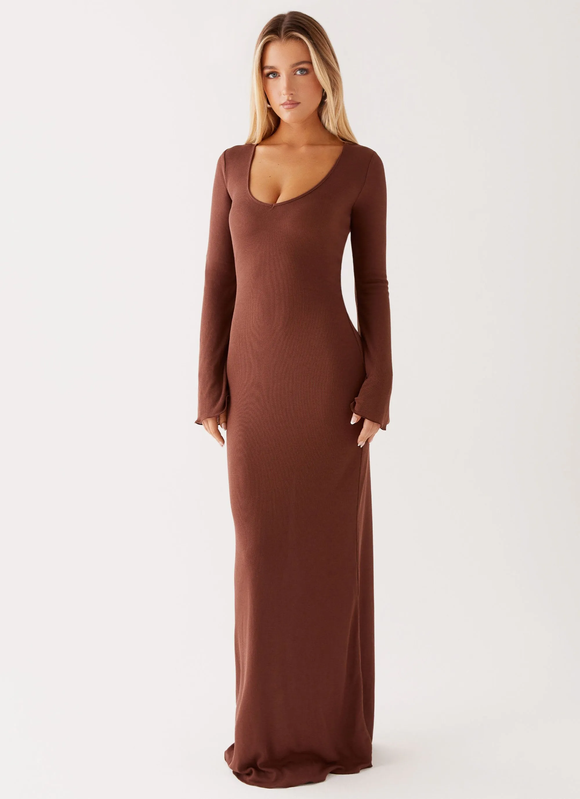 Cosy Days Long Sleeve Maxi Dress - Brown