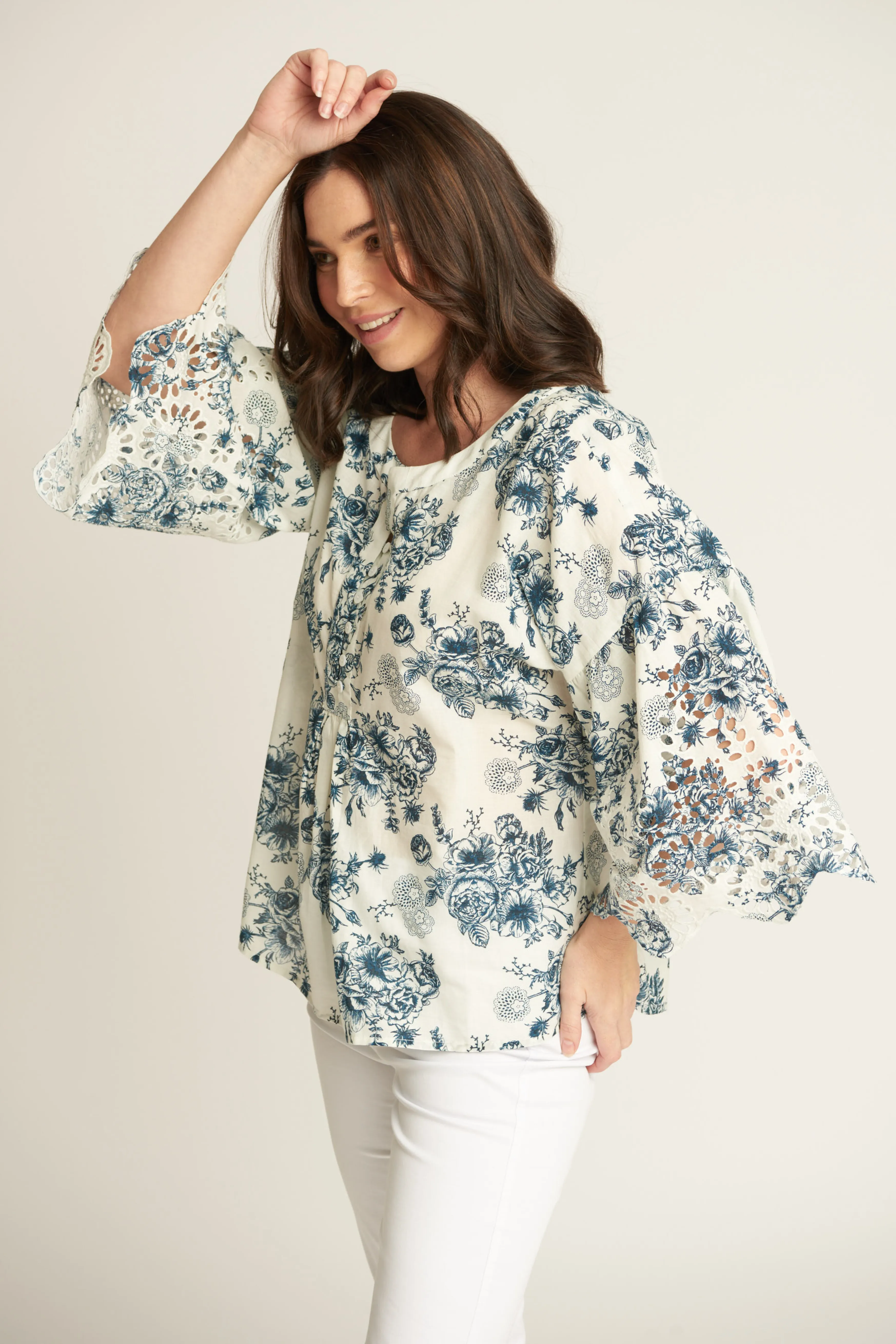 Cotton Floral Kimono Blouse