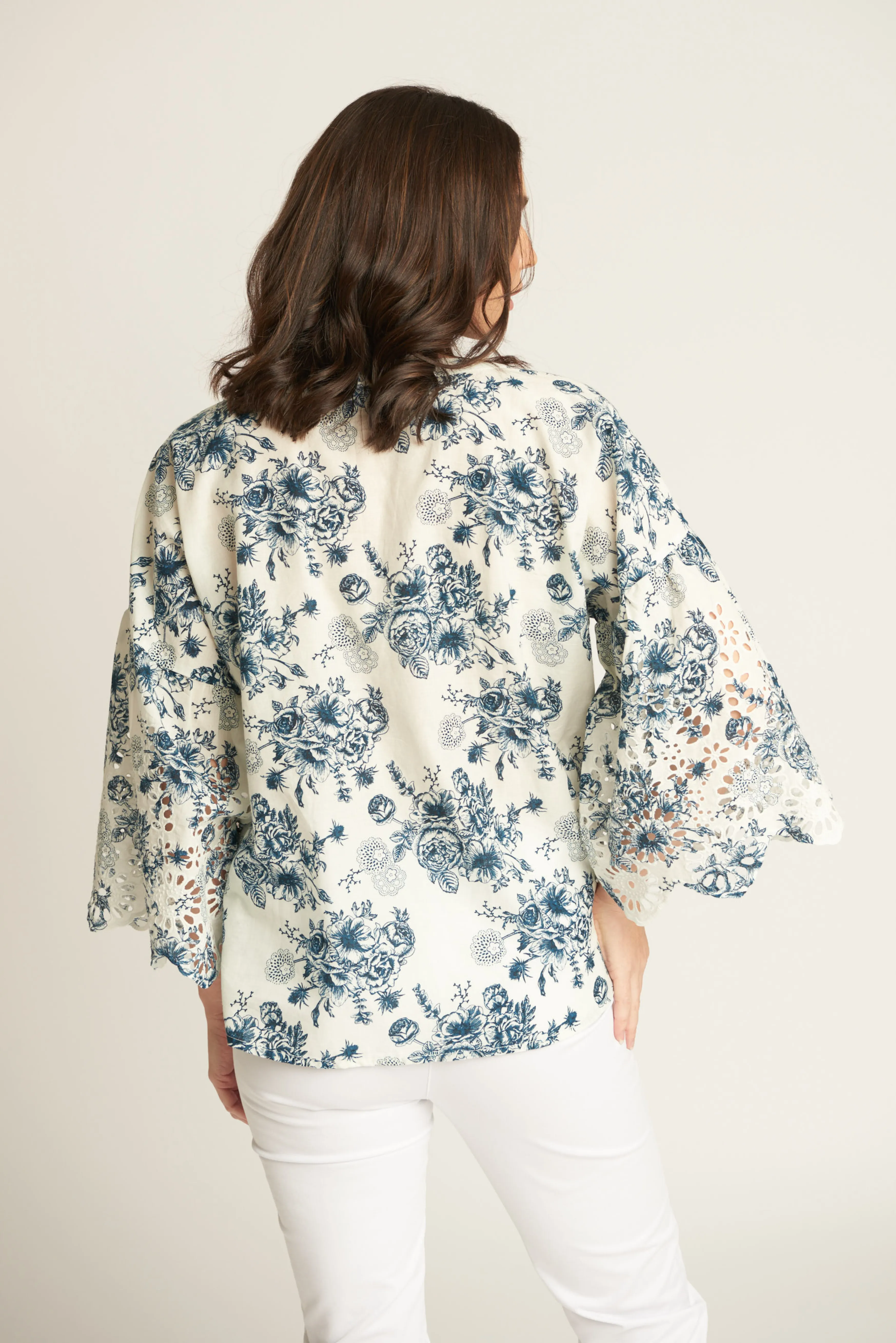 Cotton Floral Kimono Blouse