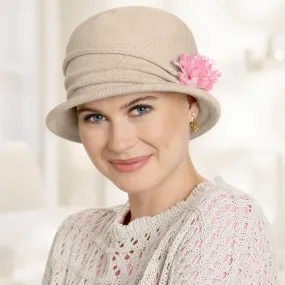 Cotton Knit Cloche Hat with Flower