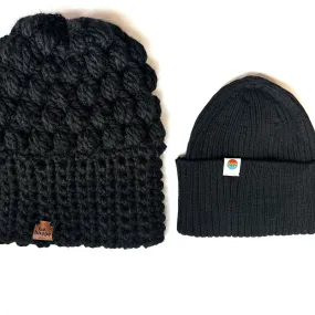 Crochet Puff Stitch Slouch Hat   Ribbee Knit Bundle | Black