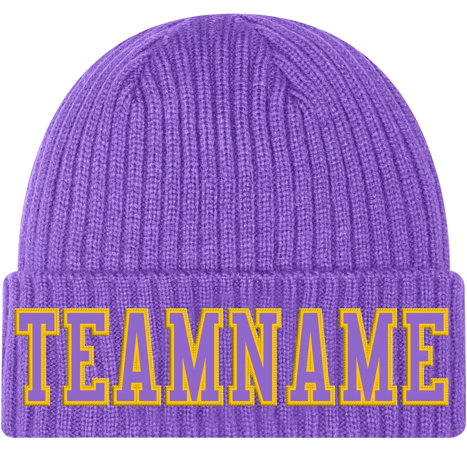 Custom Purple Purple-Gold Stitched Cuffed Knit Hat