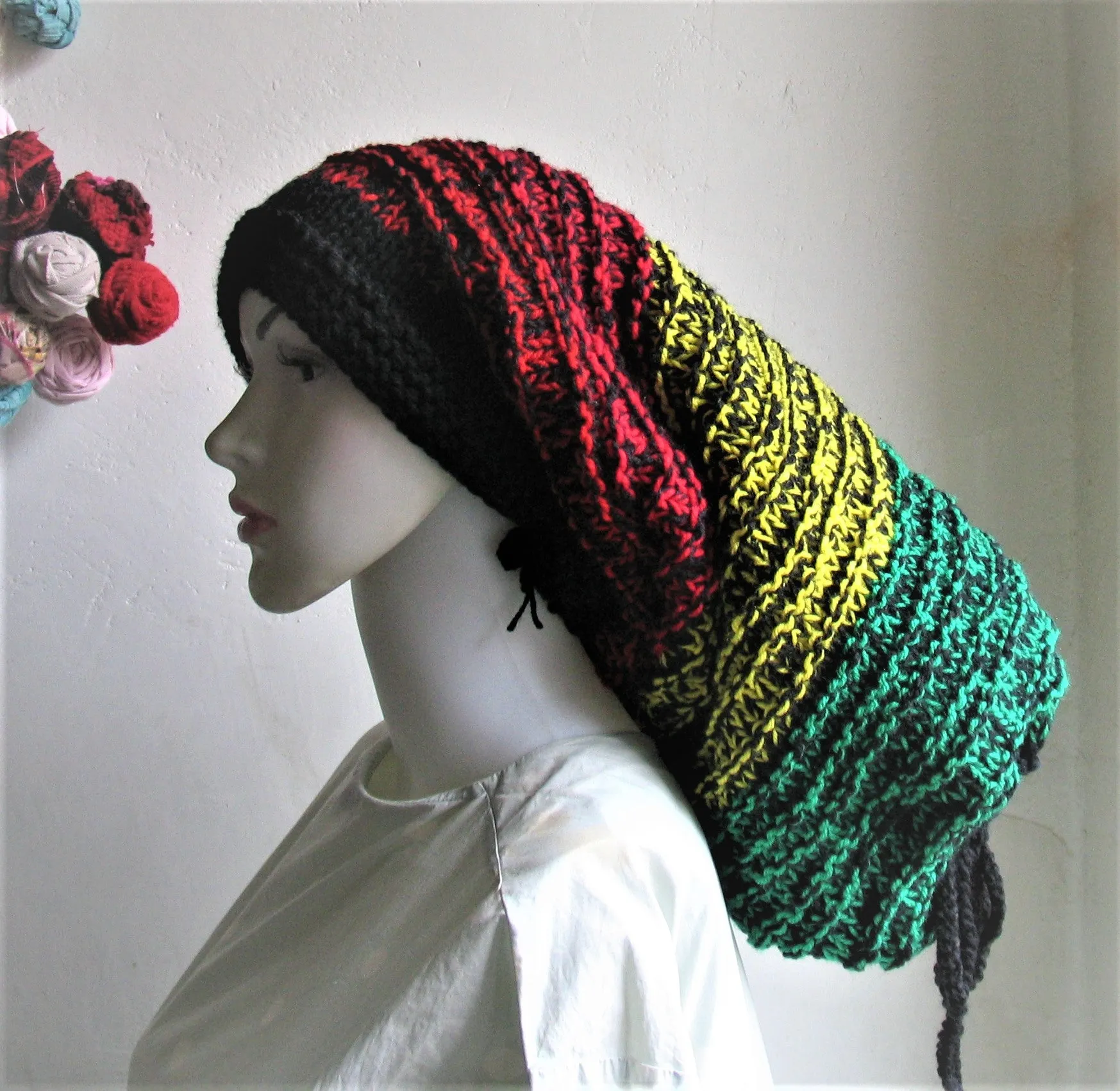 Dreads Long Tube Hat Beanie Dreadlock Sock Oversized Slouchy Unisex Winter Slouchy Hat Knit Rasta Tam Hippie Boho Headband Dreadstyles  Buggy Hat Dreads reggae Bob Marley Hat