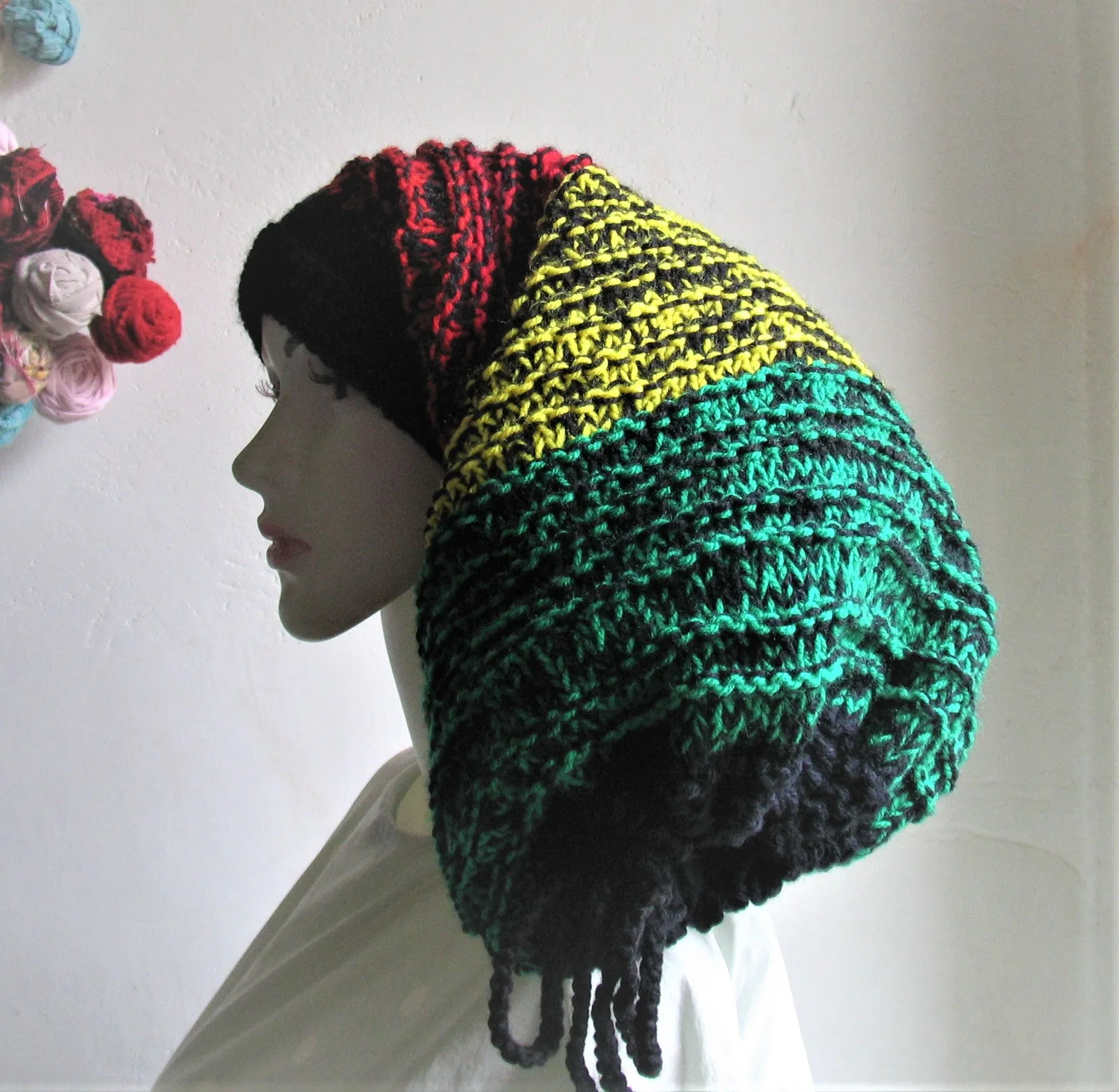 Dreads Long Tube Hat Beanie Dreadlock Sock Oversized Slouchy Unisex Winter Slouchy Hat Knit Rasta Tam Hippie Boho Headband Dreadstyles  Buggy Hat Dreads reggae Bob Marley Hat