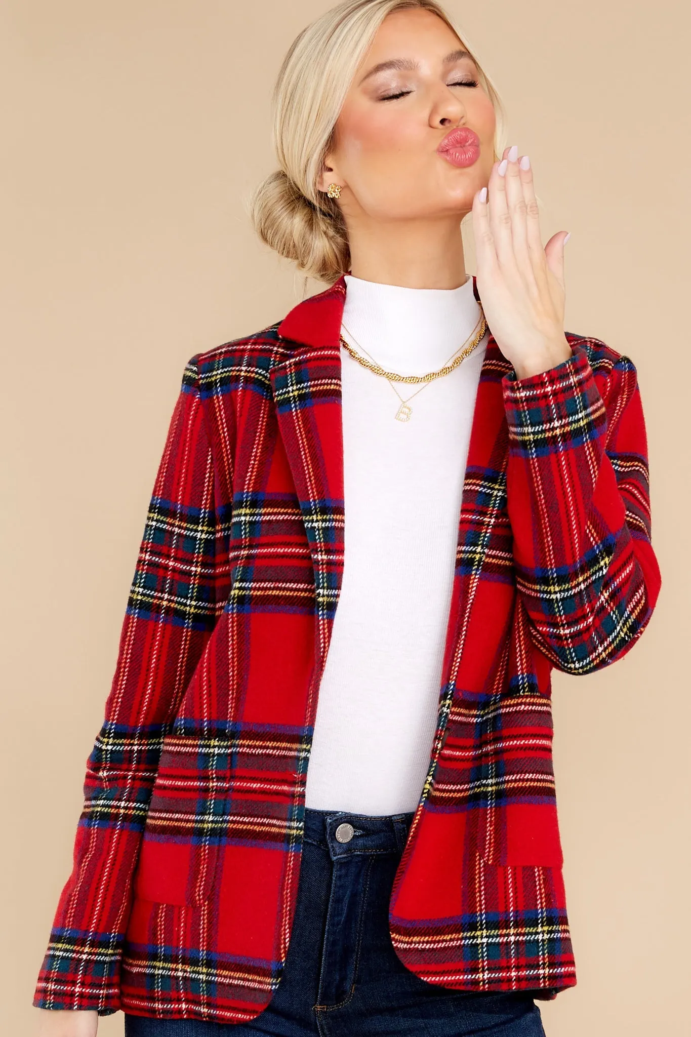 Dressed In Time Red Plaid Blazer