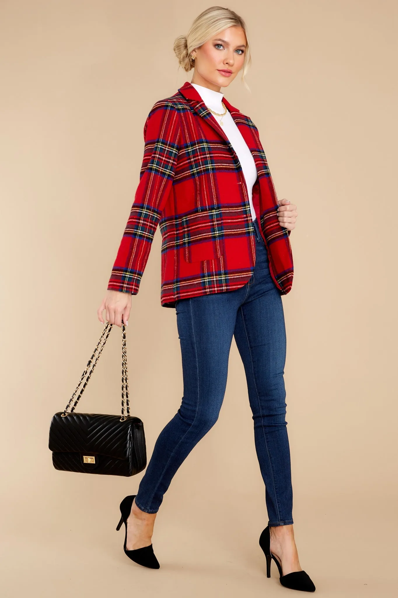 Dressed In Time Red Plaid Blazer