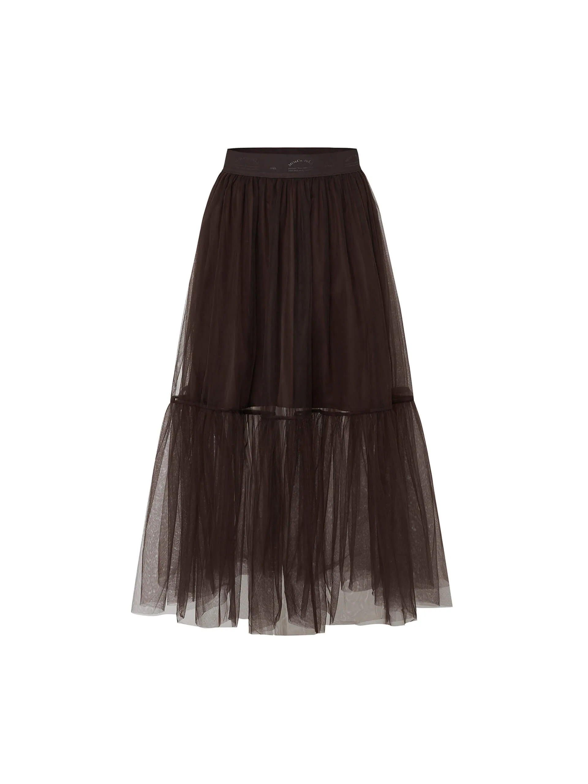 Elastic Tulle Midi Skirt