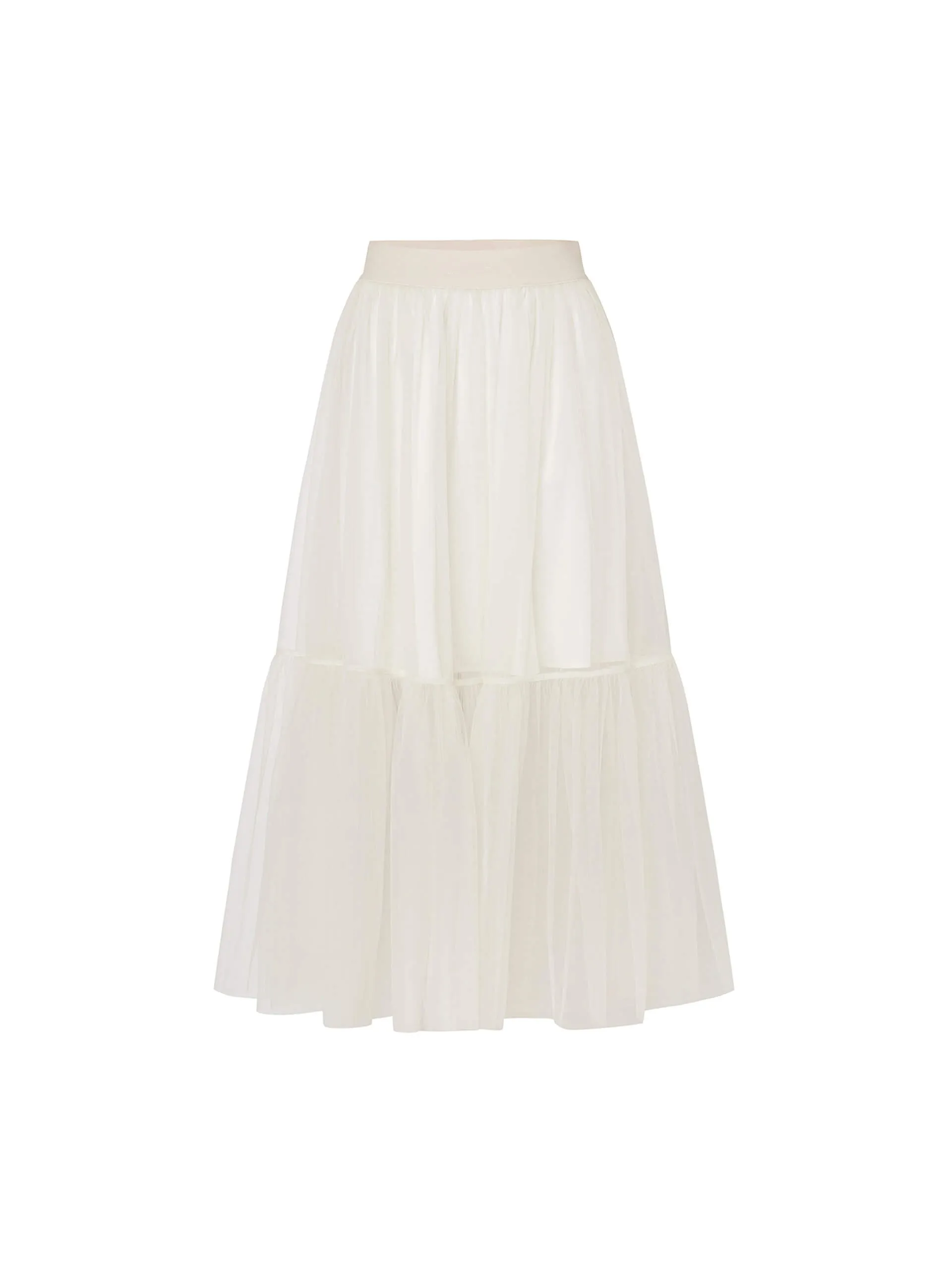 Elastic Tulle Midi Skirt