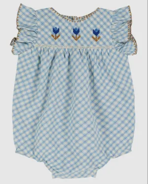 Emile Baby Blue Checkered Sleeveless Romper