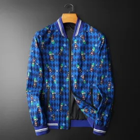 Expressive Cartoon Pattern Bomber Jacket