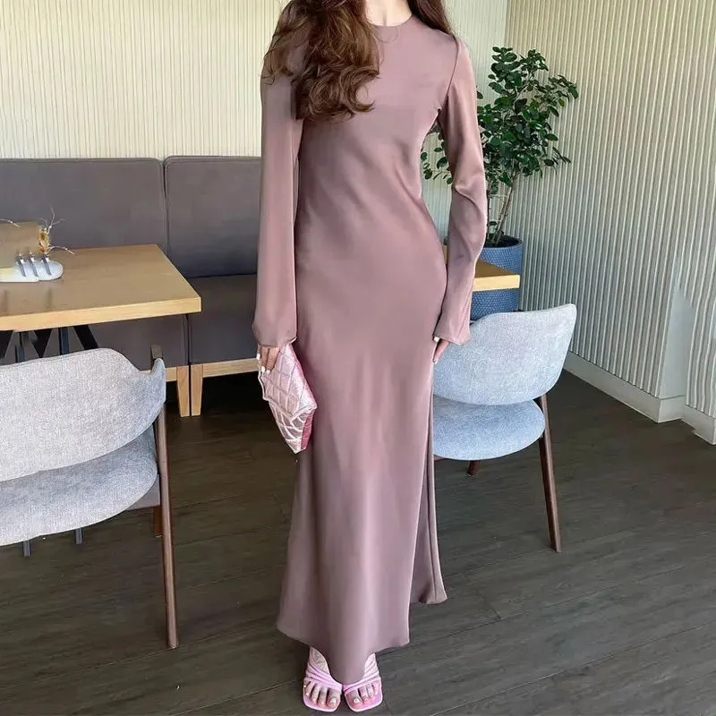 Fashion Bodycon Party Dresses For Women Long Sleeves Solid Color Slim Long Dress Fashion Elegant Evening Party Vestido Feminino