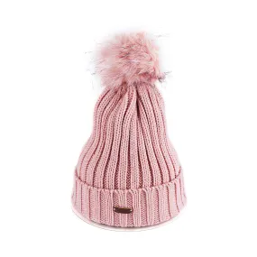 Faux Fur Aran Pom Pom Beanie - Pink