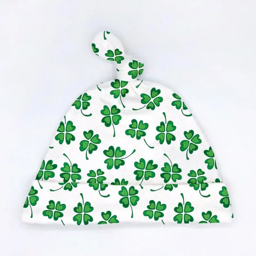 Feeling Lucky Four-Leaf Clover Baby Hat (0-3M) - Organic Cotton