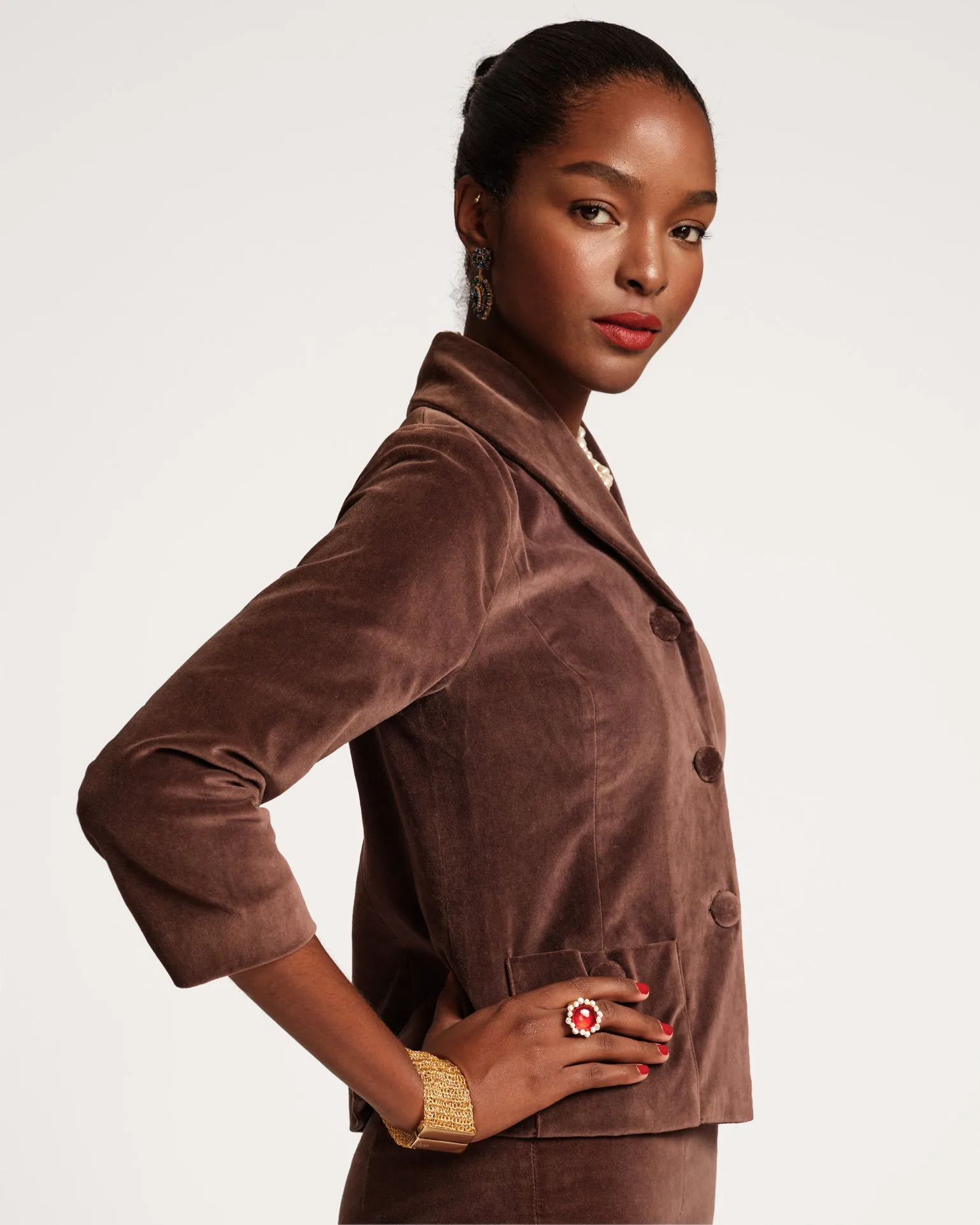 Finley Stretch Velvet Blazer Chocolate