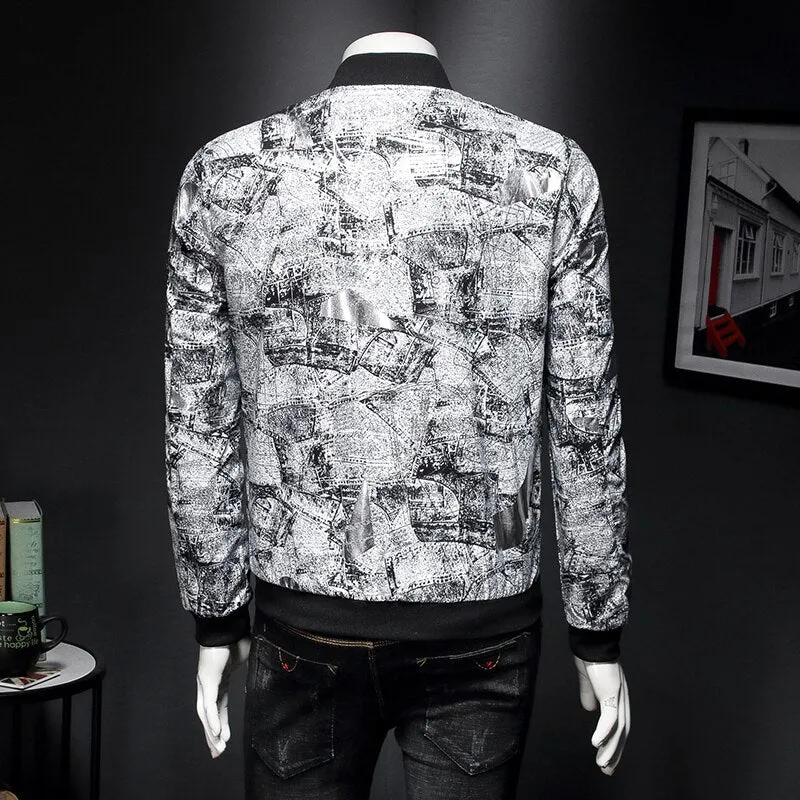 Floral Print Bomber Jacket Jaqueta Masculina Slim Fit