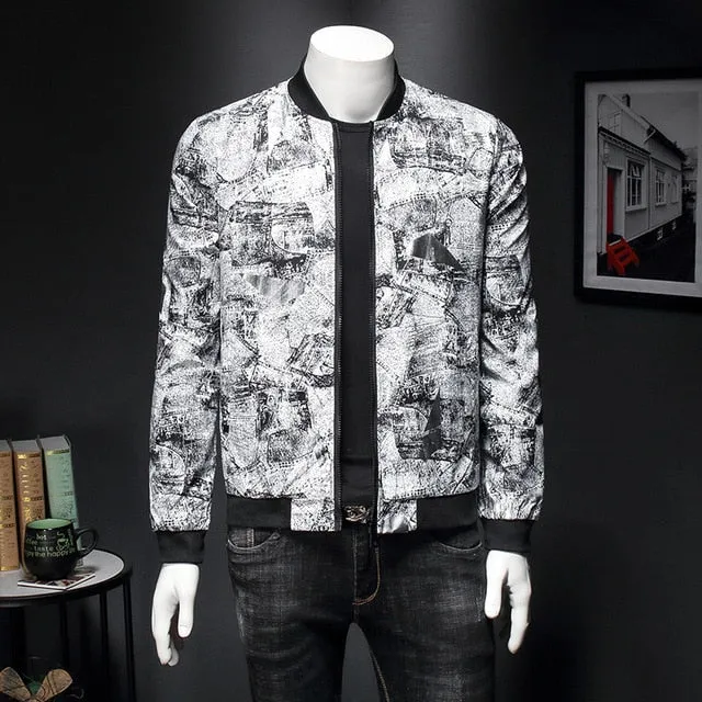 Floral Print Bomber Jacket Jaqueta Masculina Slim Fit