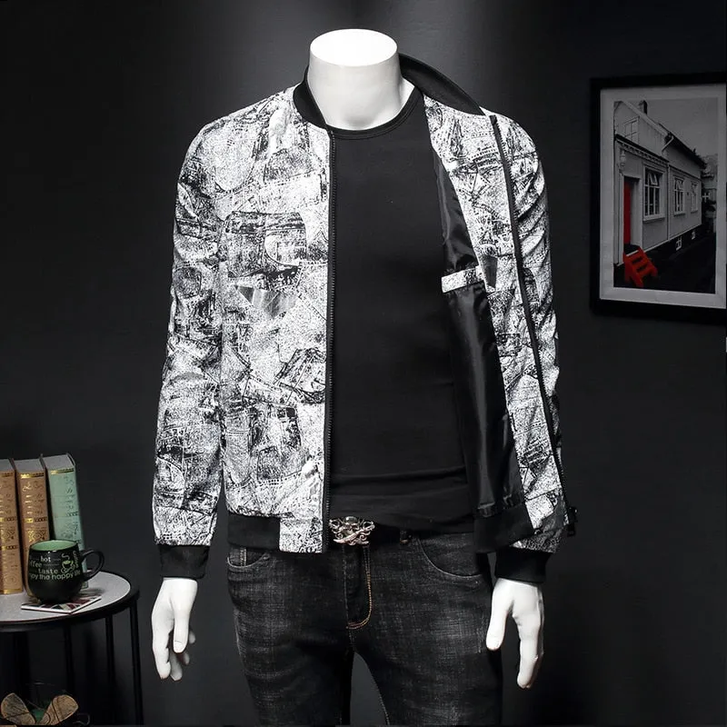 Floral Print Bomber Jacket Jaqueta Masculina Slim Fit