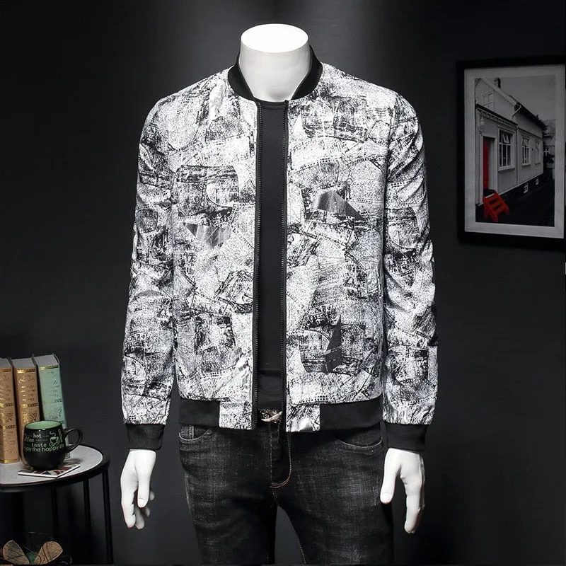 Floral Print Bomber Jacket Jaqueta Masculina Slim Fit