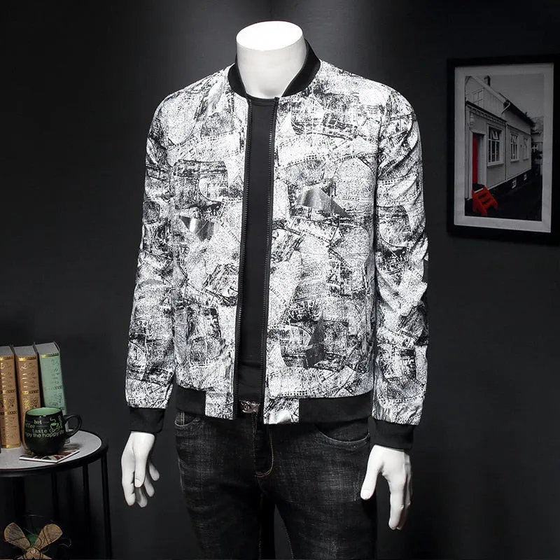 Floral Print Bomber Jacket Jaqueta Masculina Slim Fit