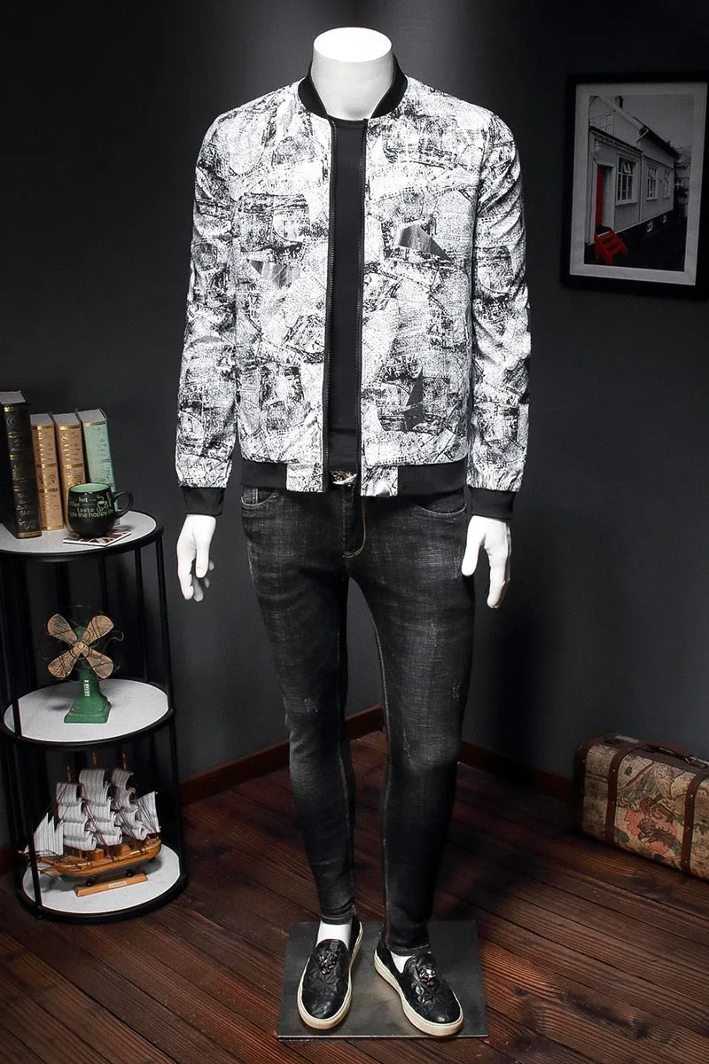 Floral Print Bomber Jacket Jaqueta Masculina Slim Fit