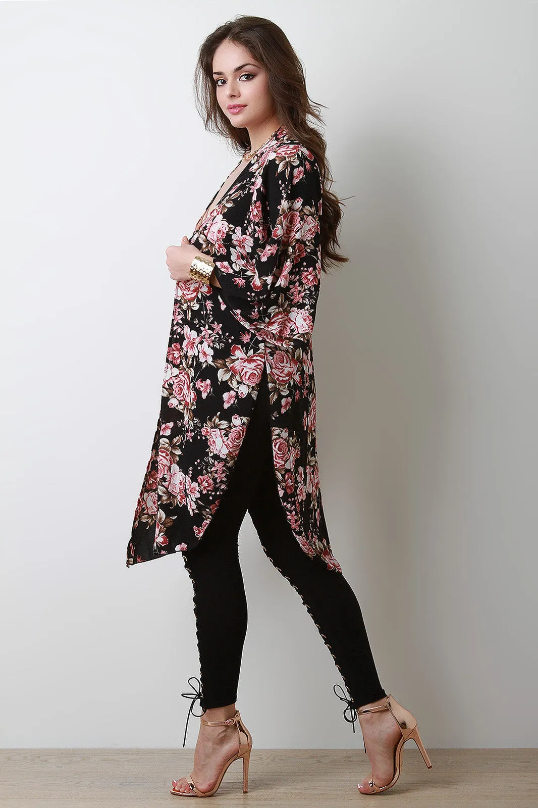 Floral Side Vent Longline Kimono