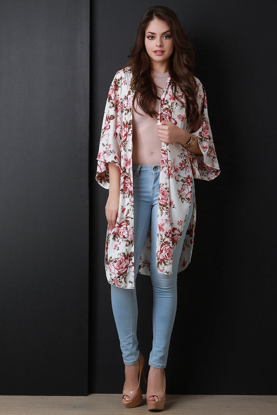 Floral Side Vent Longline Kimono