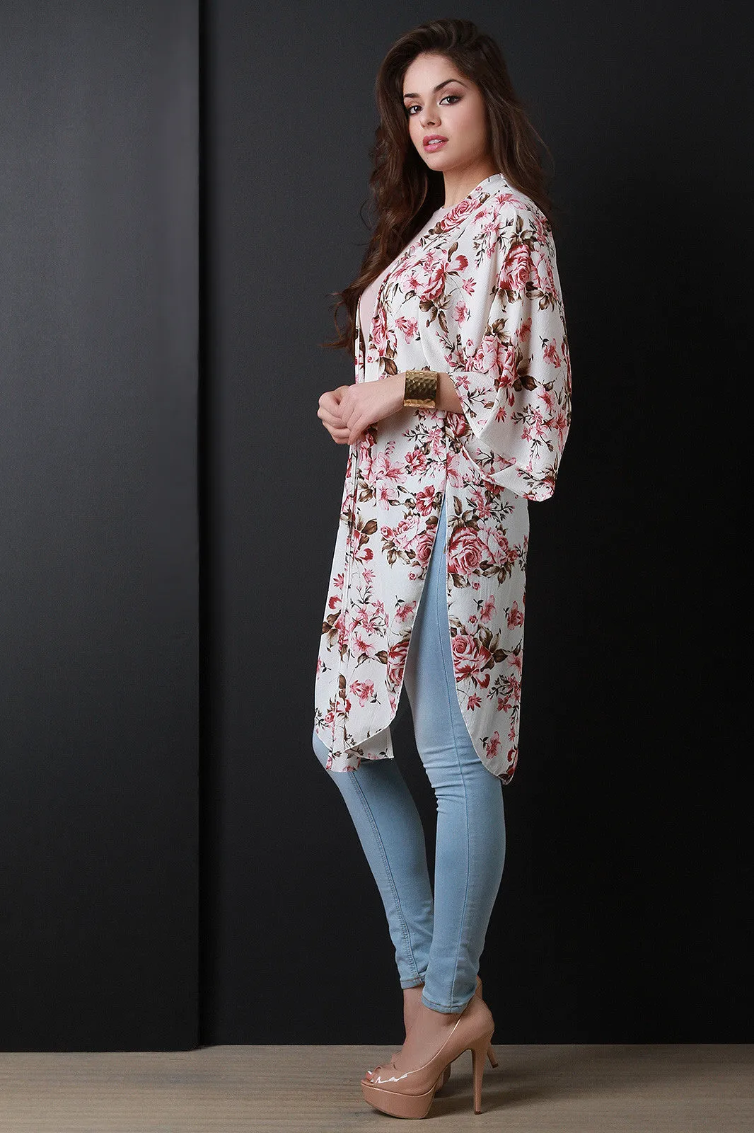 Floral Side Vent Longline Kimono