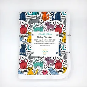 Friendly Felines Cat Receiving Baby Blanket - Organic Cotton