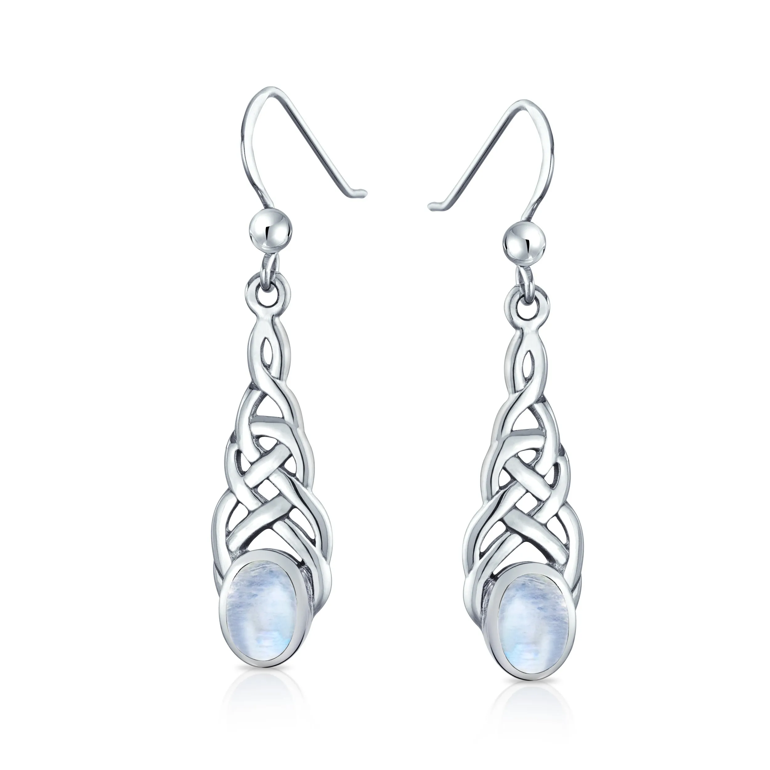 Gemstone Bezel Oval Celtic Knot Dangle Earrings .925Sterling Silver