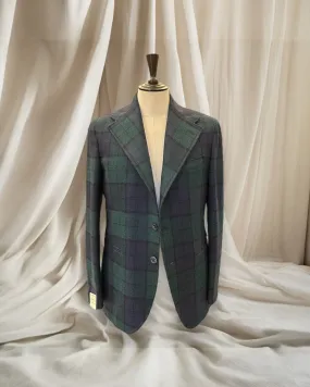 Giacca Blazer in Pura Lana Tartan Blu e Verde