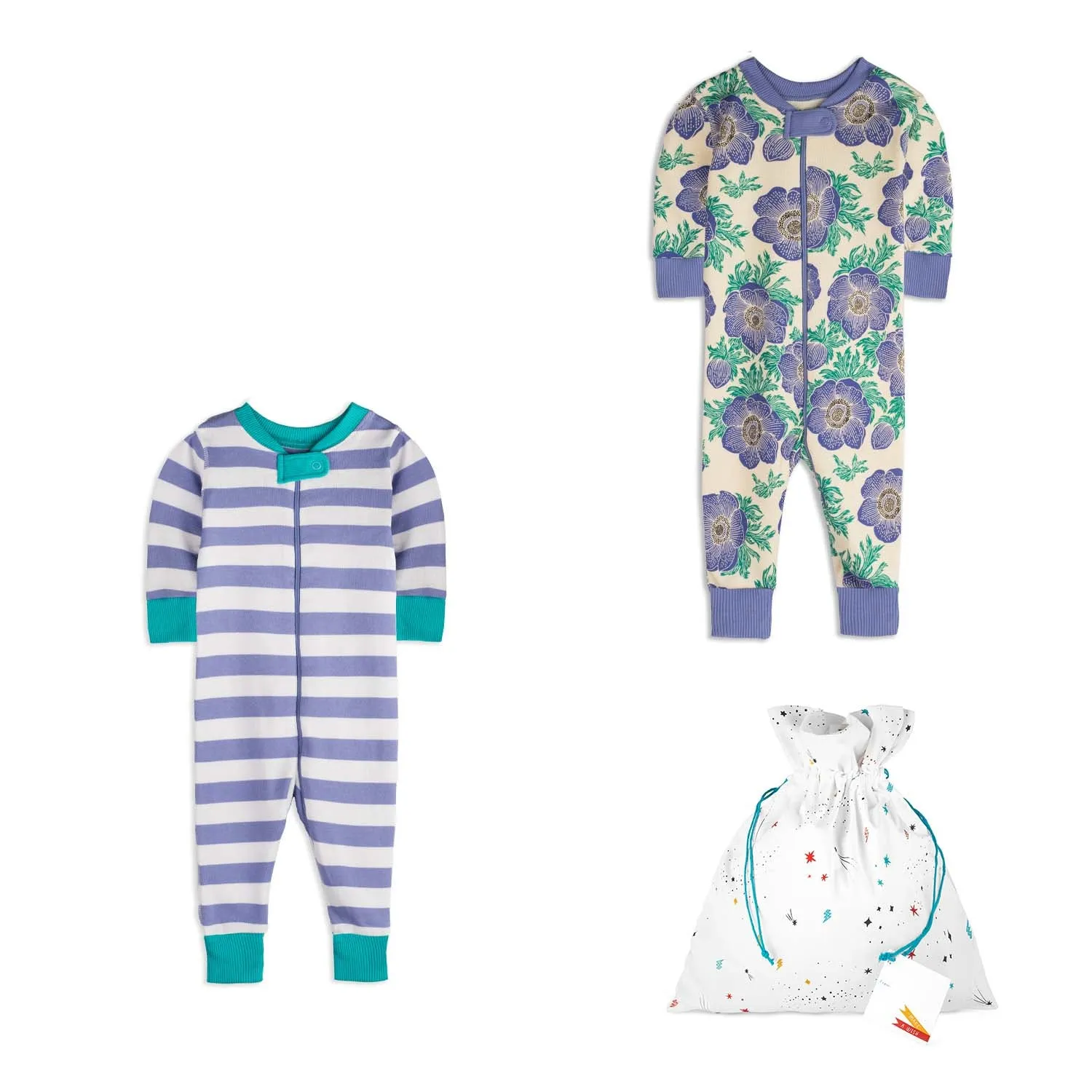 Gift Set: Two Baby Rompers with a Reusable Fabric Gift Bag