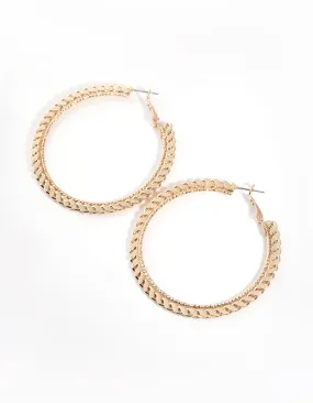 Gold Flat Rope Hoop Earrings