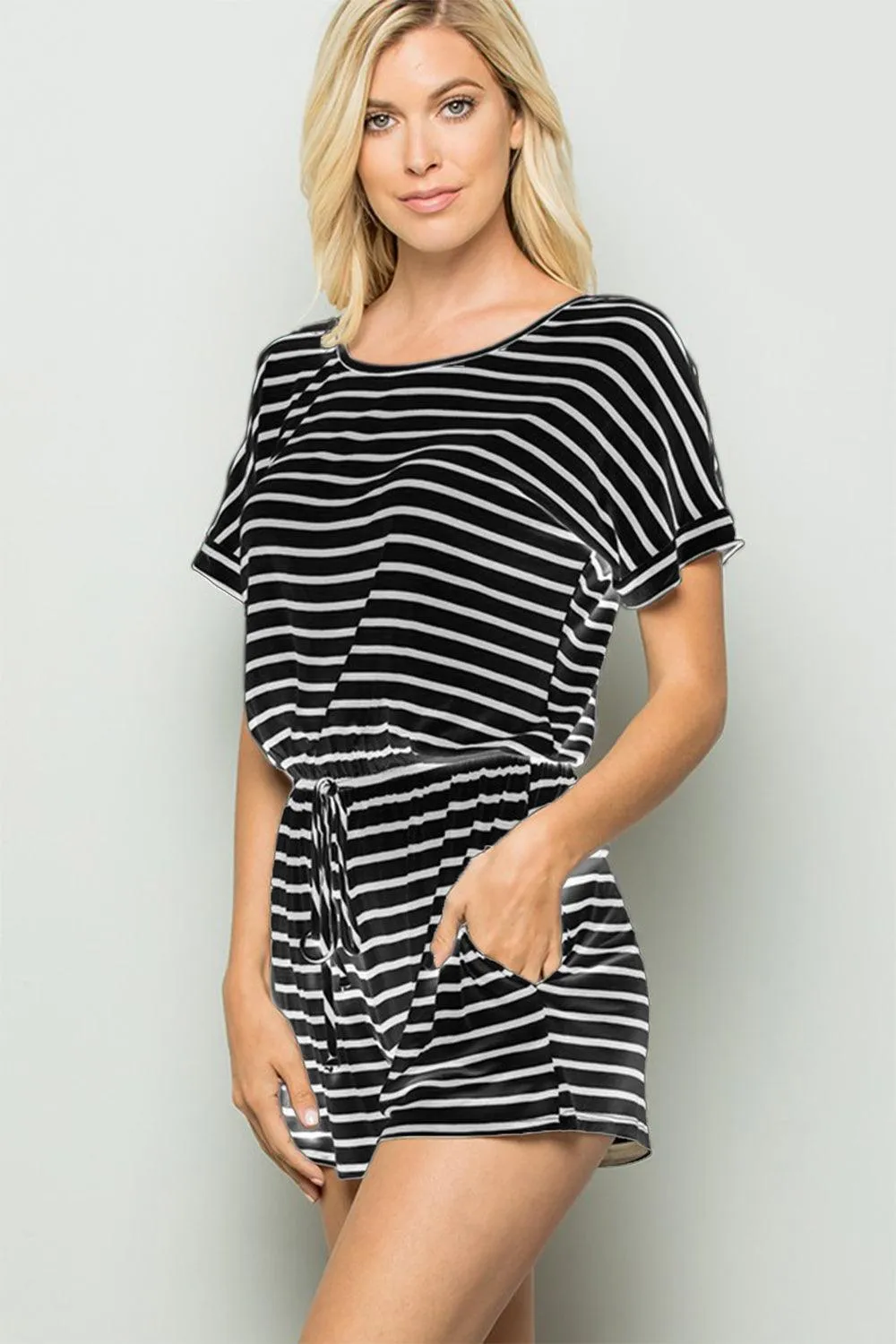 Heimish Full Size Striped Round Neck Short Sleeve Romper