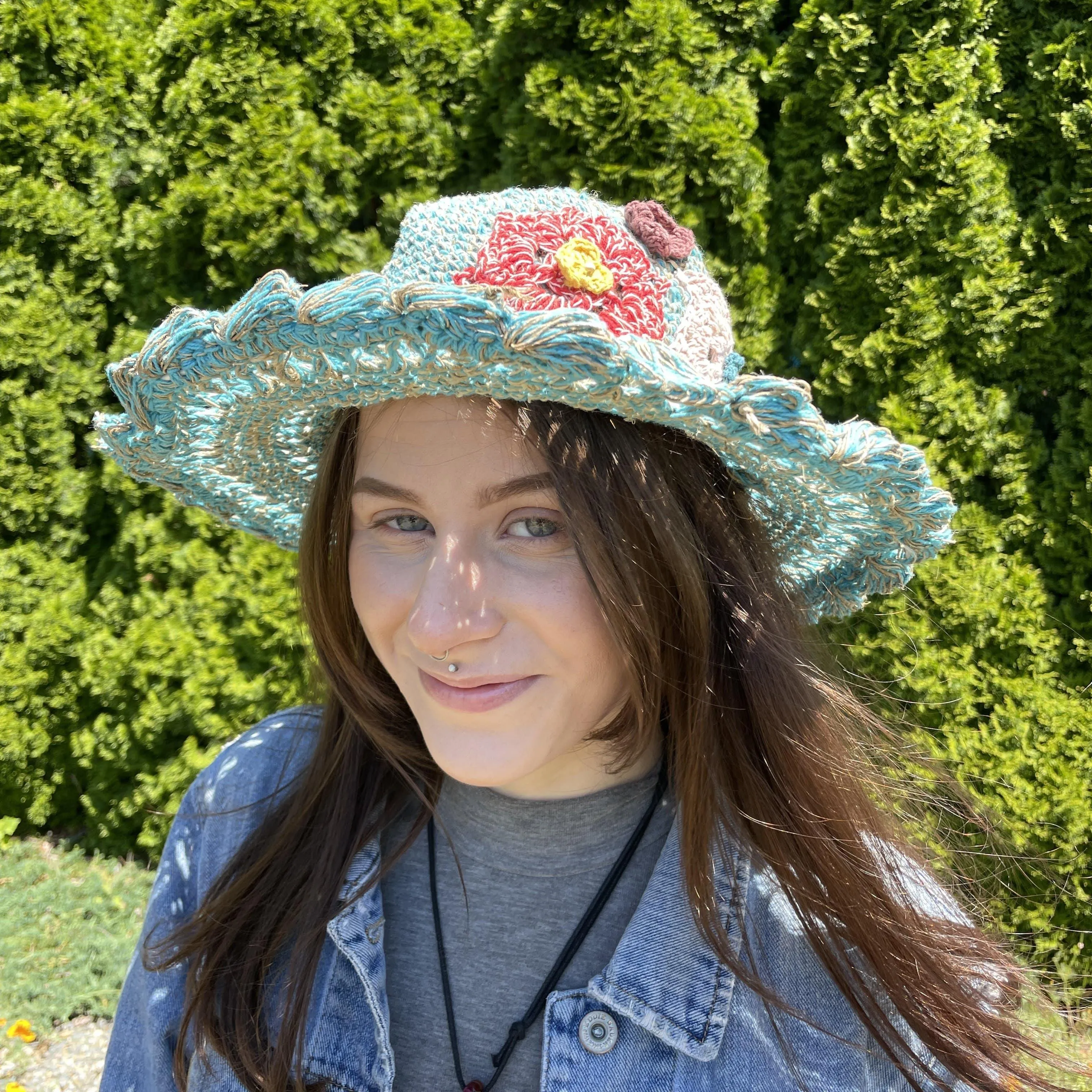 Hemp Knit Flower Sun Hat