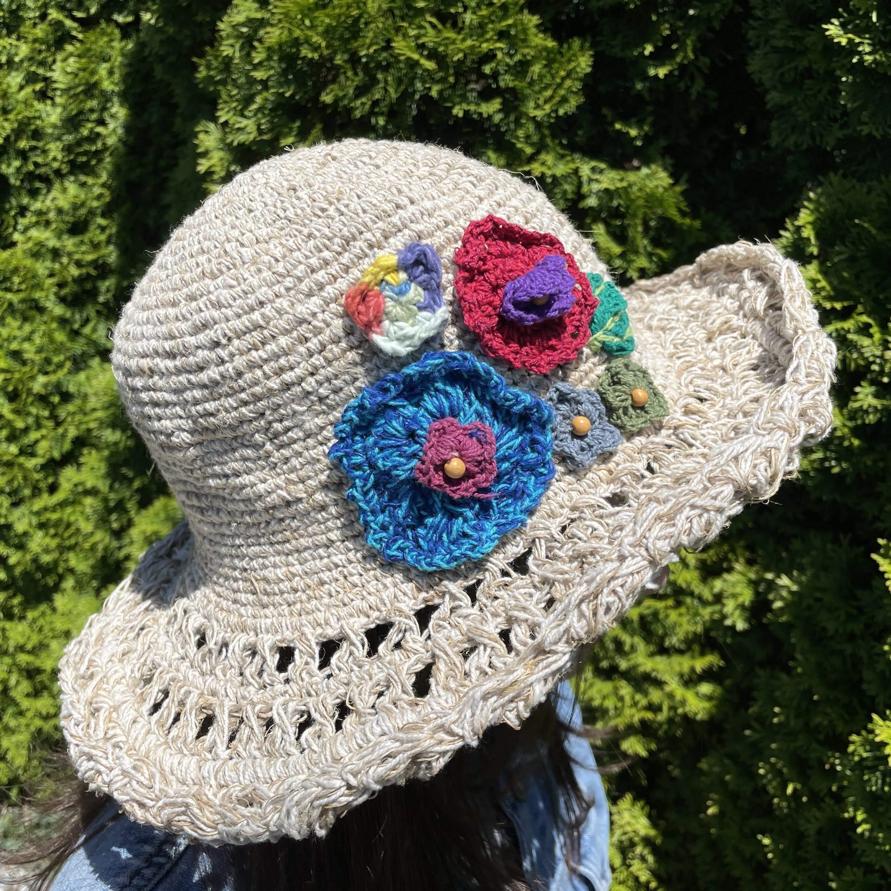 Hemp Knit Flower Sun Hat