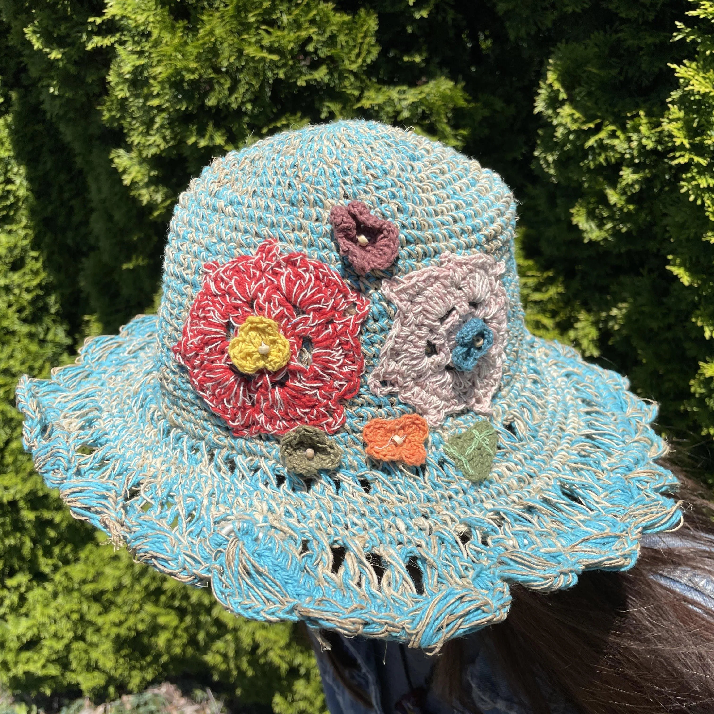 Hemp Knit Flower Sun Hat