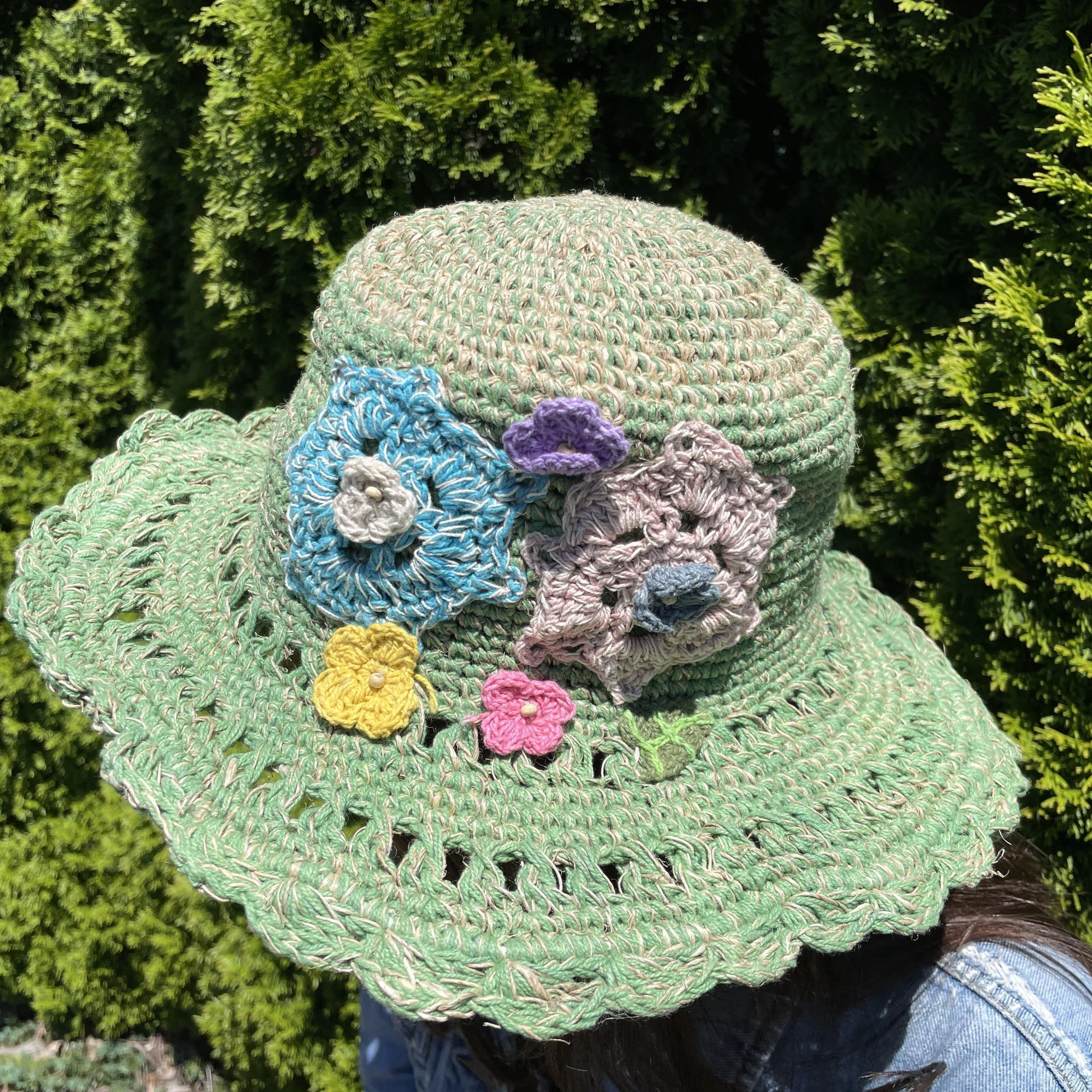 Hemp Knit Flower Sun Hat