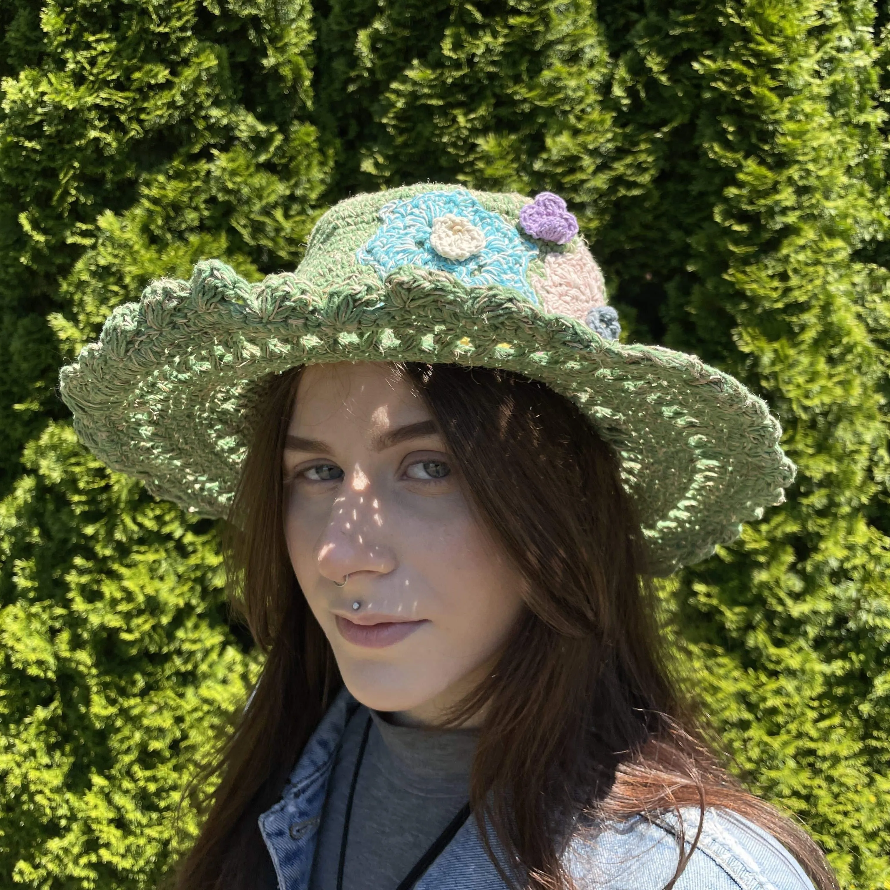 Hemp Knit Flower Sun Hat