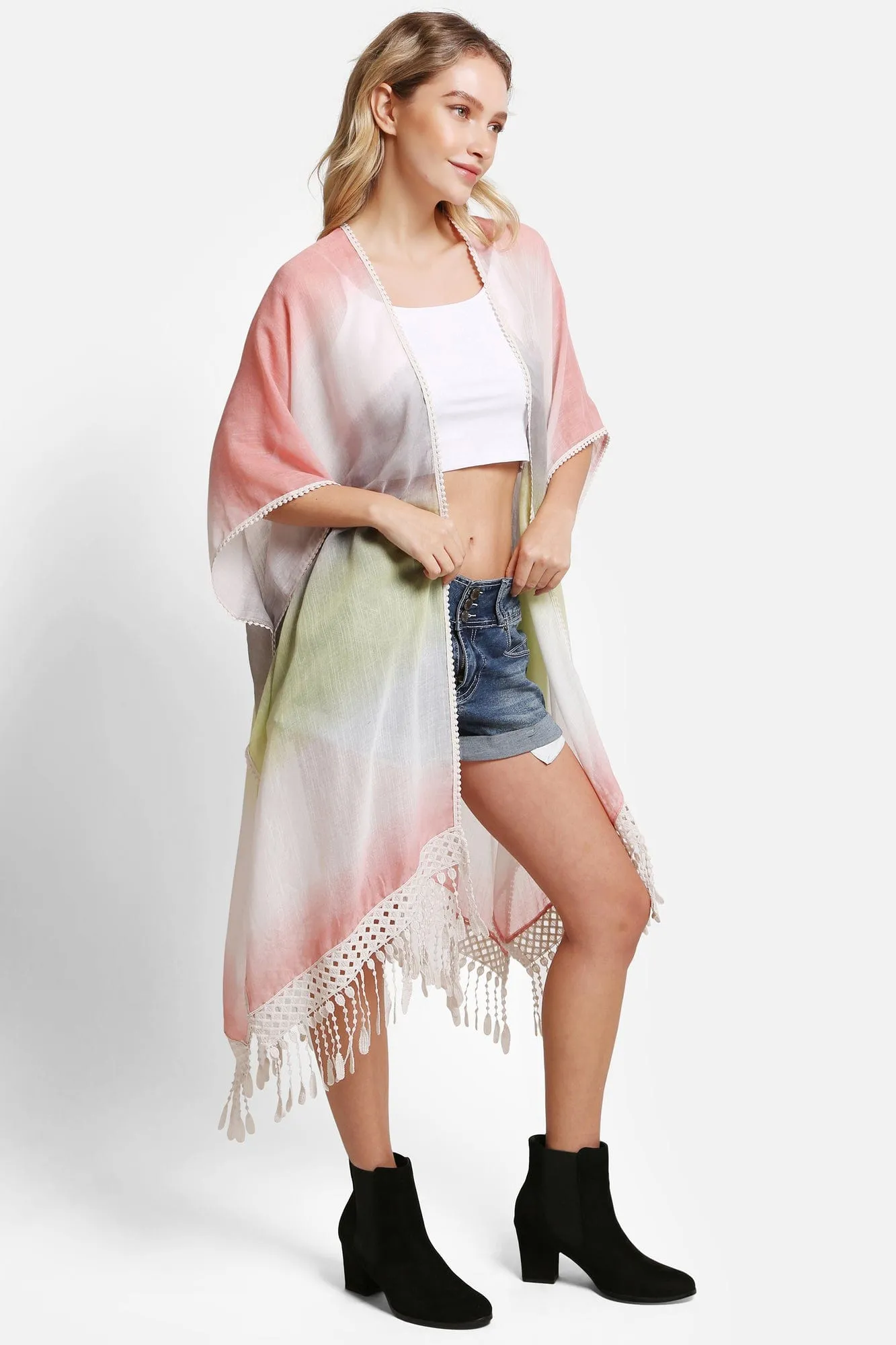 JP5233 Julia Tie Dye Kimono With Tassels