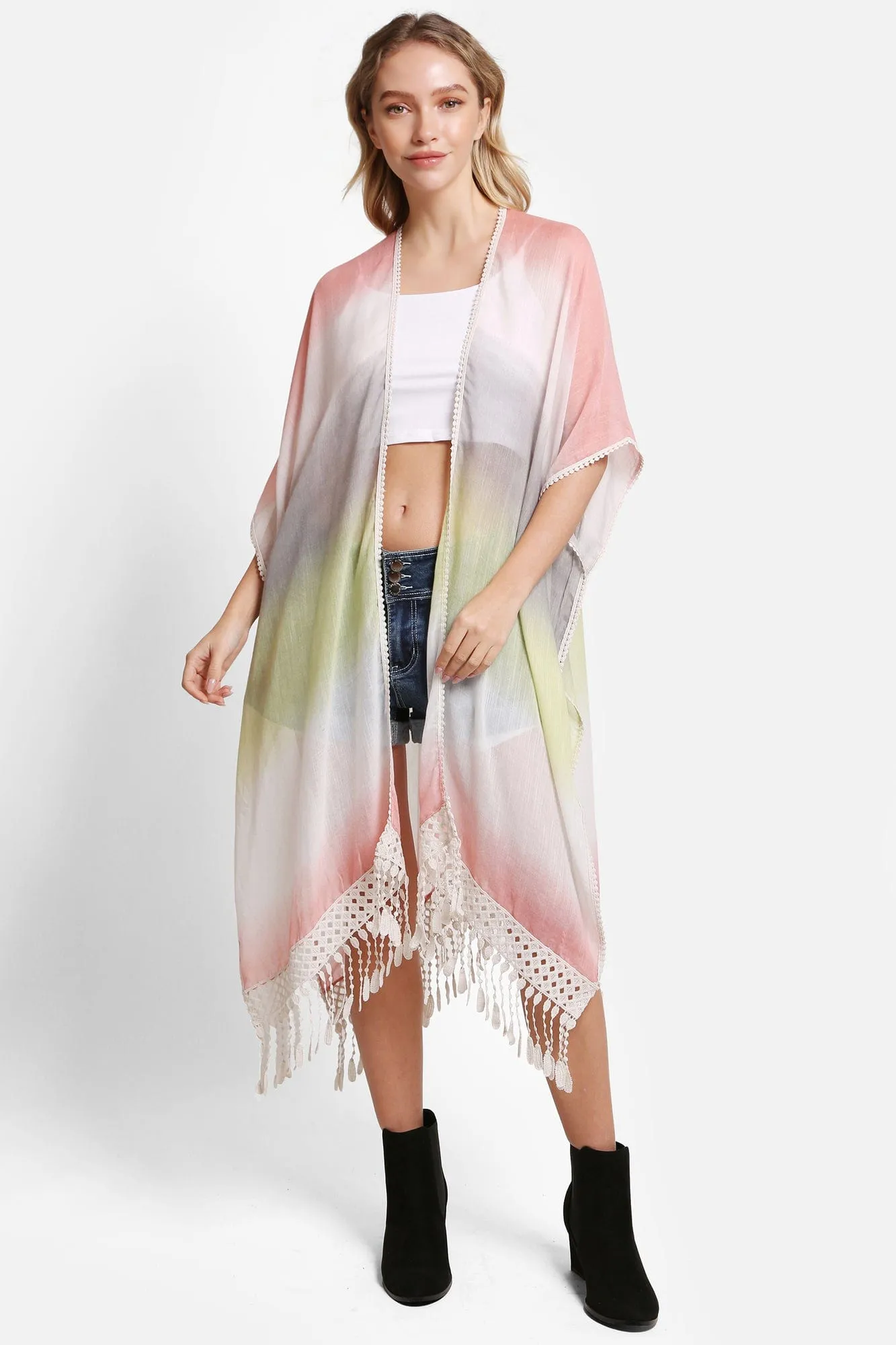 JP5233 Julia Tie Dye Kimono With Tassels