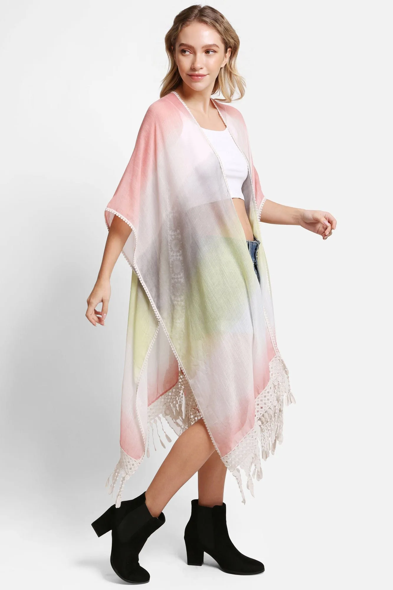 JP5233 Julia Tie Dye Kimono With Tassels