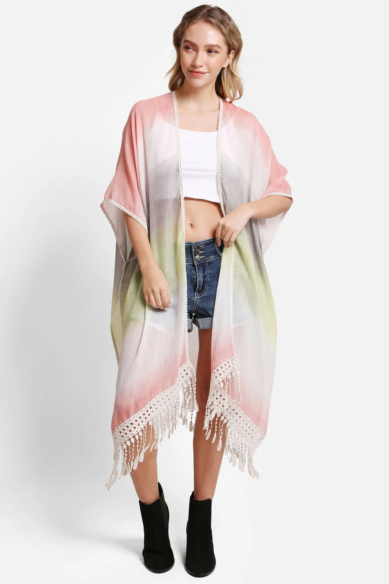 JP5233 Julia Tie Dye Kimono With Tassels