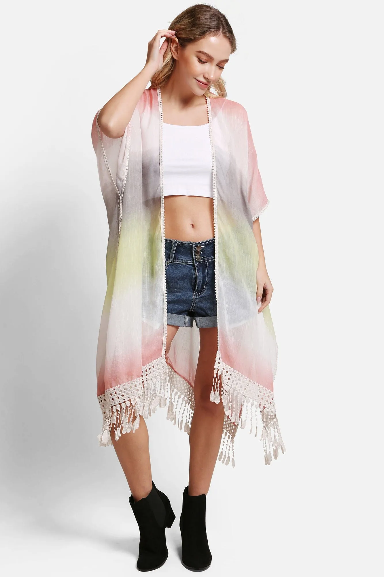 JP5233 Julia Tie Dye Kimono With Tassels