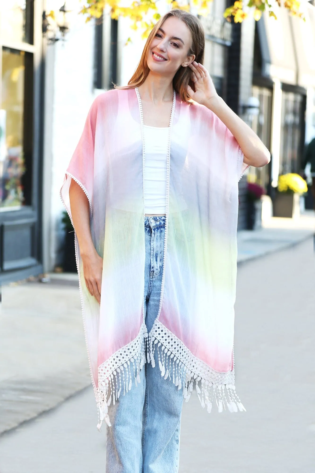 JP5233 Julia Tie Dye Kimono With Tassels