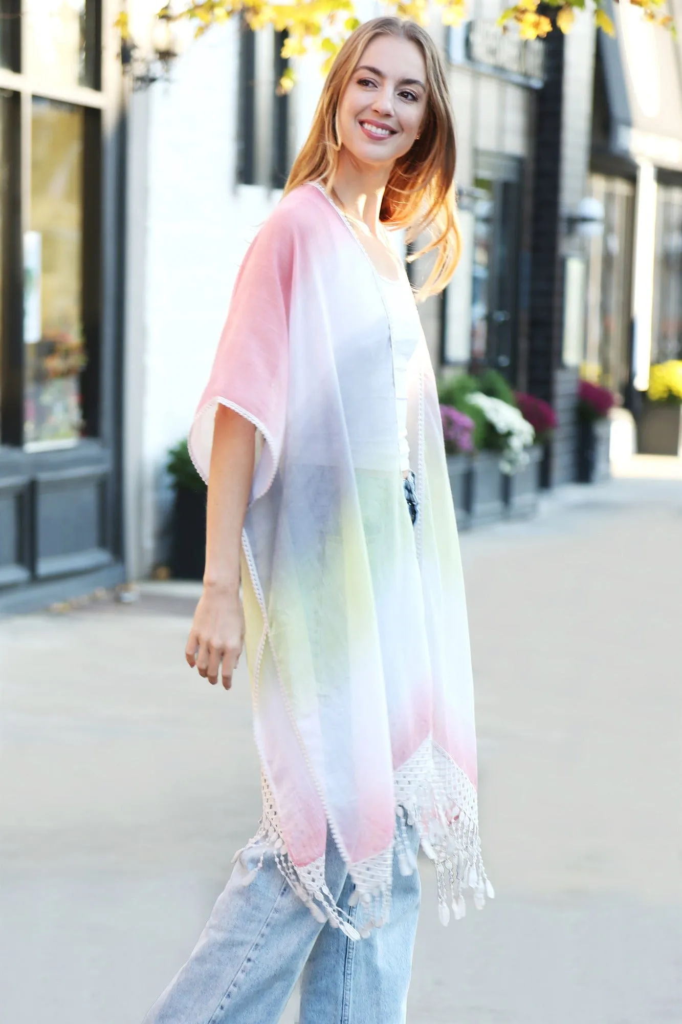 JP5233 Julia Tie Dye Kimono With Tassels