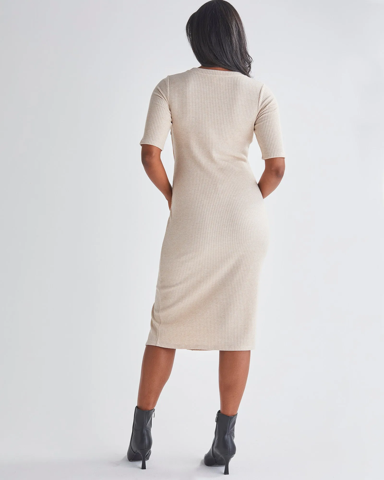 Juliet Maternity Bodycon Dress with Side Button Detail in Cream