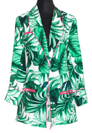 Jungle - Monstera White / Green Blazer (Neon Coral)