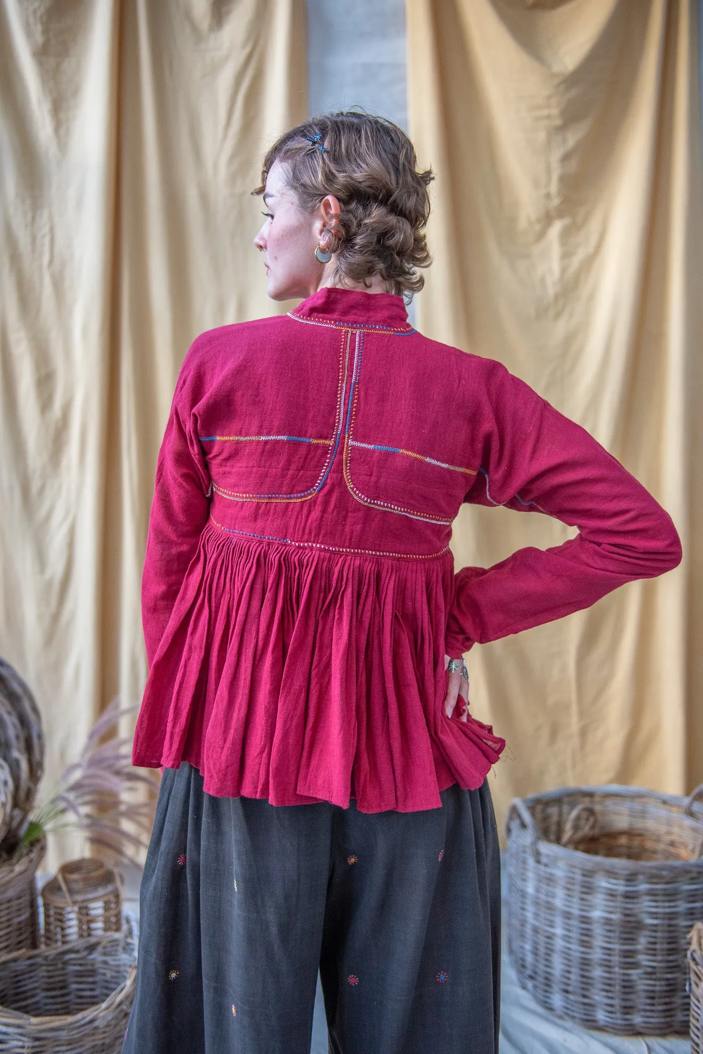 Kediya Rabari plum hand embroidered jacket