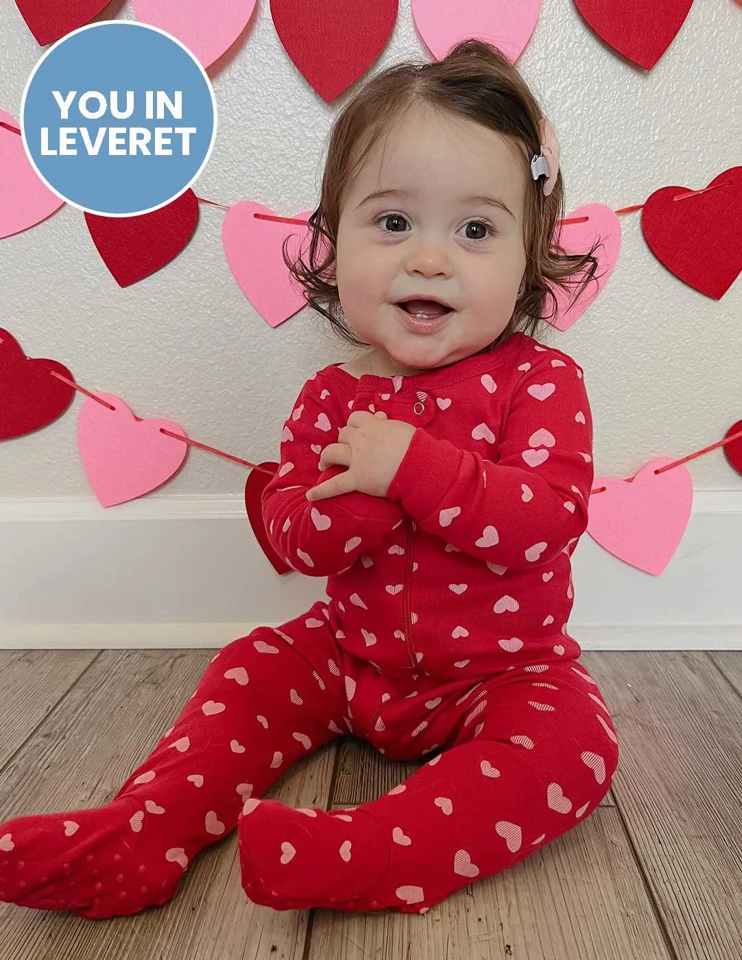 Kid's Footed Pink Hearts Pajamas